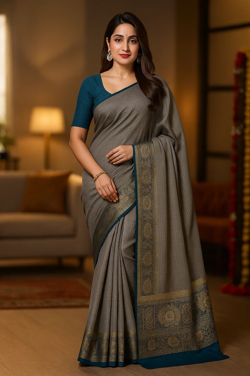 Grey banarsi saree