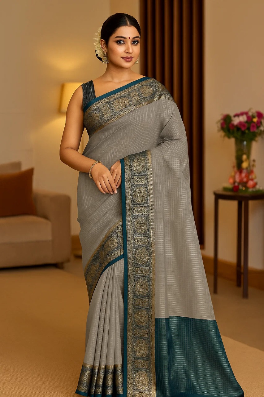 Grey banarsi saree