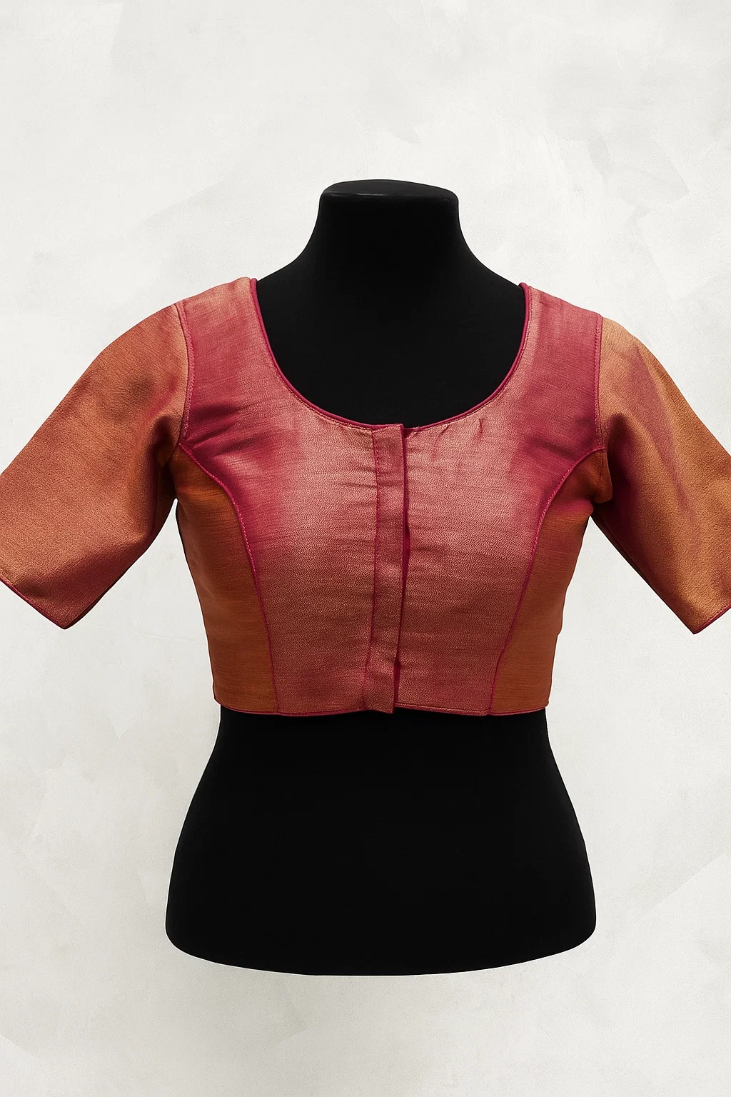 Premium Rani Pink Silk Padded Saree Blouse with Scoop Neck & Elbow Sleeves