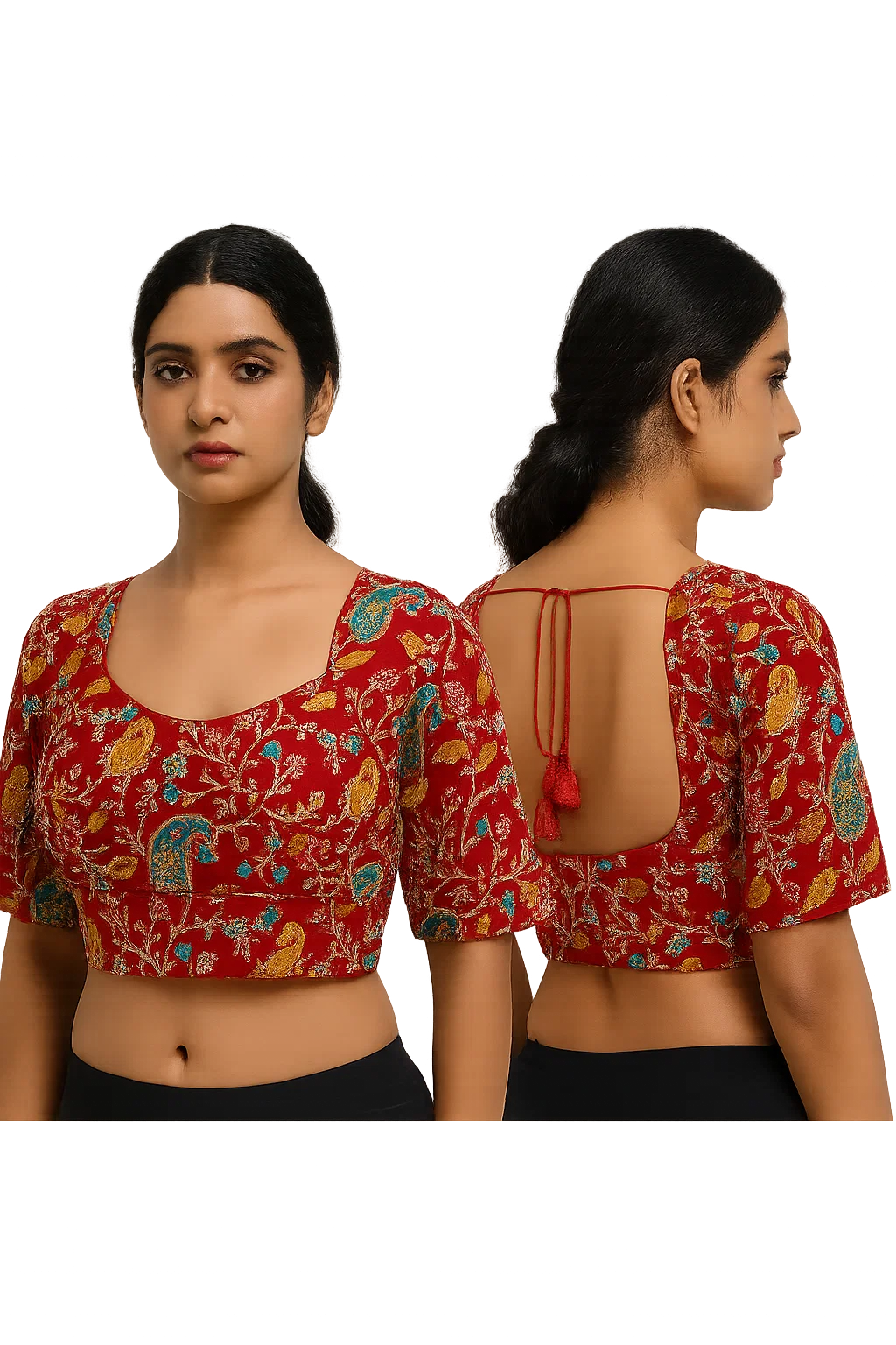 Red Embroidered Silk Brocade Designer Blouse with Back Dori