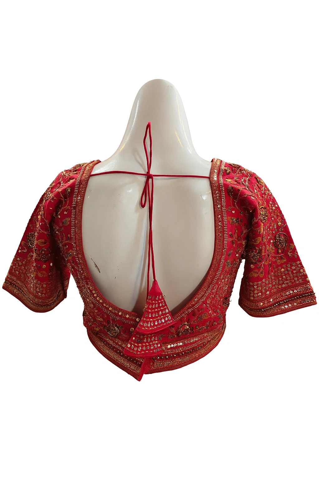 Red Embroidered Silk Brocade Designer Blouse with Back Dori