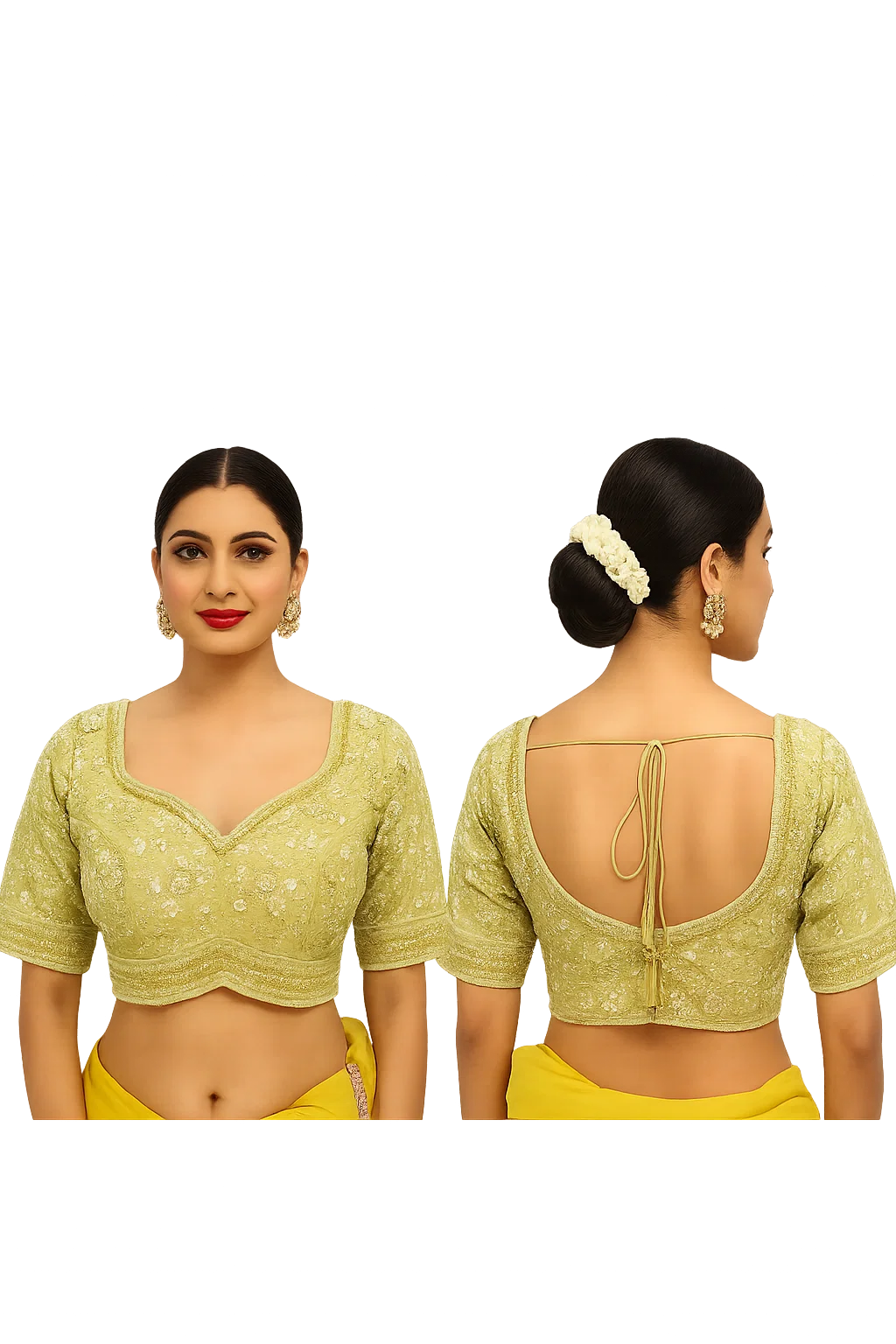 Pastel Green Sequins Embroidered Designer Silk Blouse with Back Dori & Sweetheart Neck