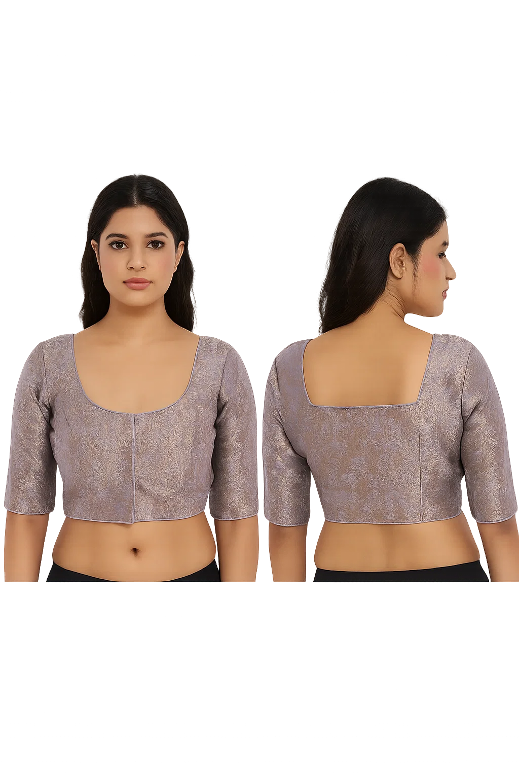 Dusty Lavender Textured Silk Readymade Designer Blouse with U-Neck & Half Sleeves
