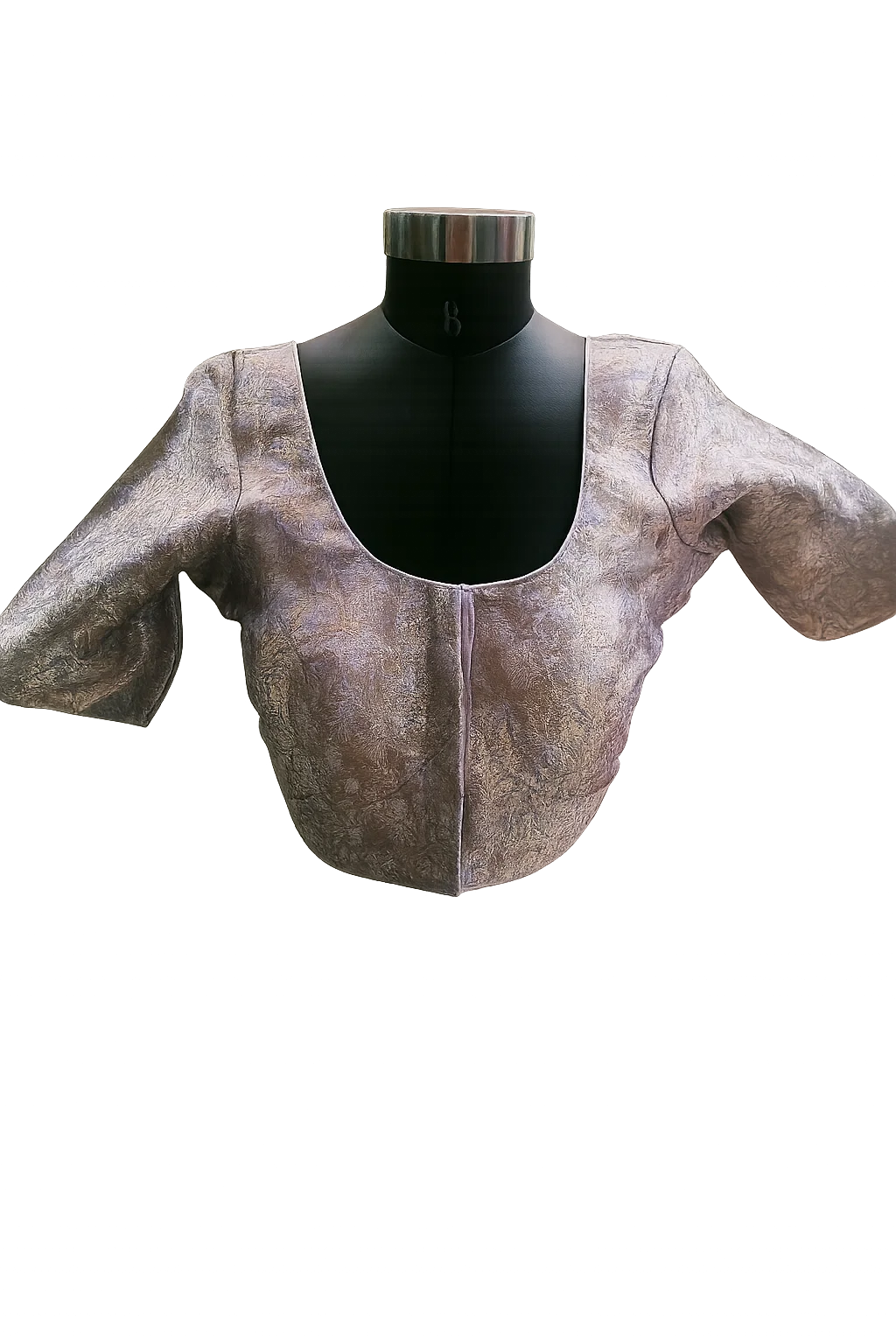 Dusty Lavender Textured Silk Readymade Designer Blouse with U-Neck & Half Sleeves