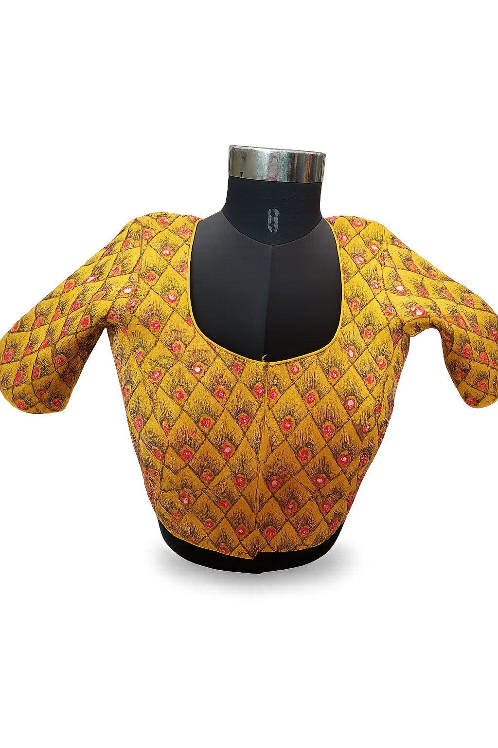 Mustard Yellow Heavy Embroidered Silk Readymade Designer Blouse with Deep Back & Dori Tie-Up