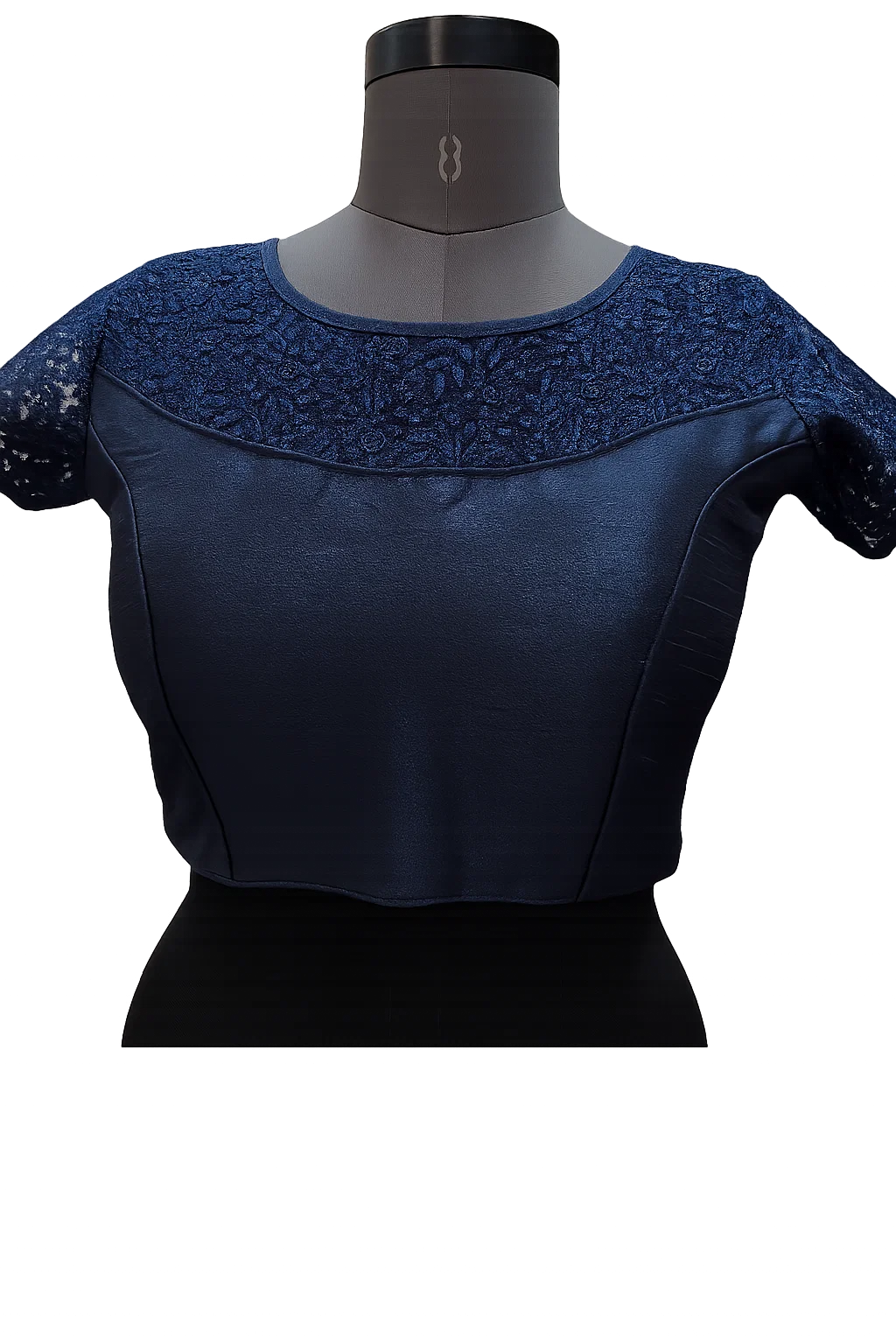 Navy Blue Sequins Sleeve Designer Blouse with Deep Back Tie-Up