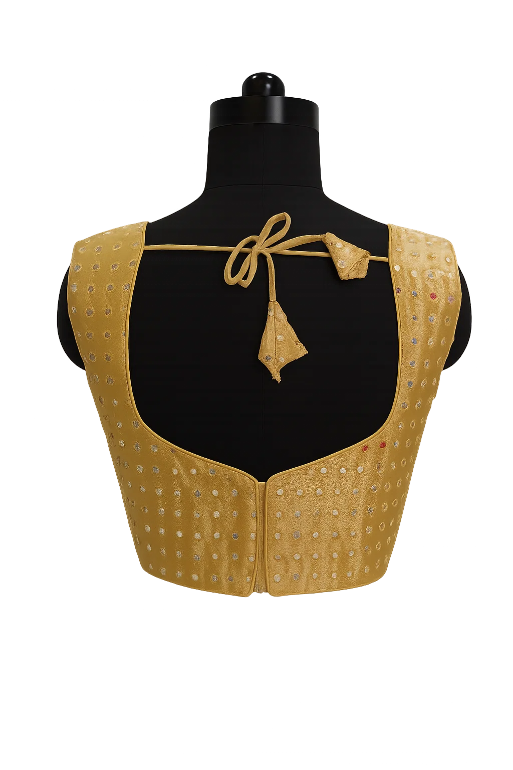 Golden Silk Sleeveless Mirror Work Blouse – Party & Wedding Wear Designer Blouse