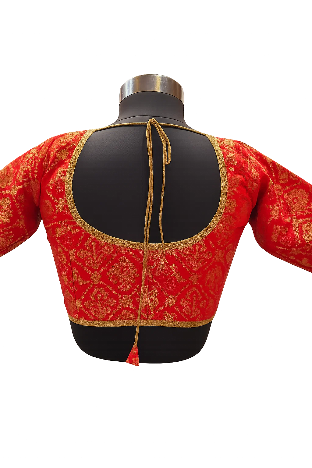 Red & Gold Banarasi Brocade Back-Tie Blouse – Half Sleeve Traditional Saree Blouse