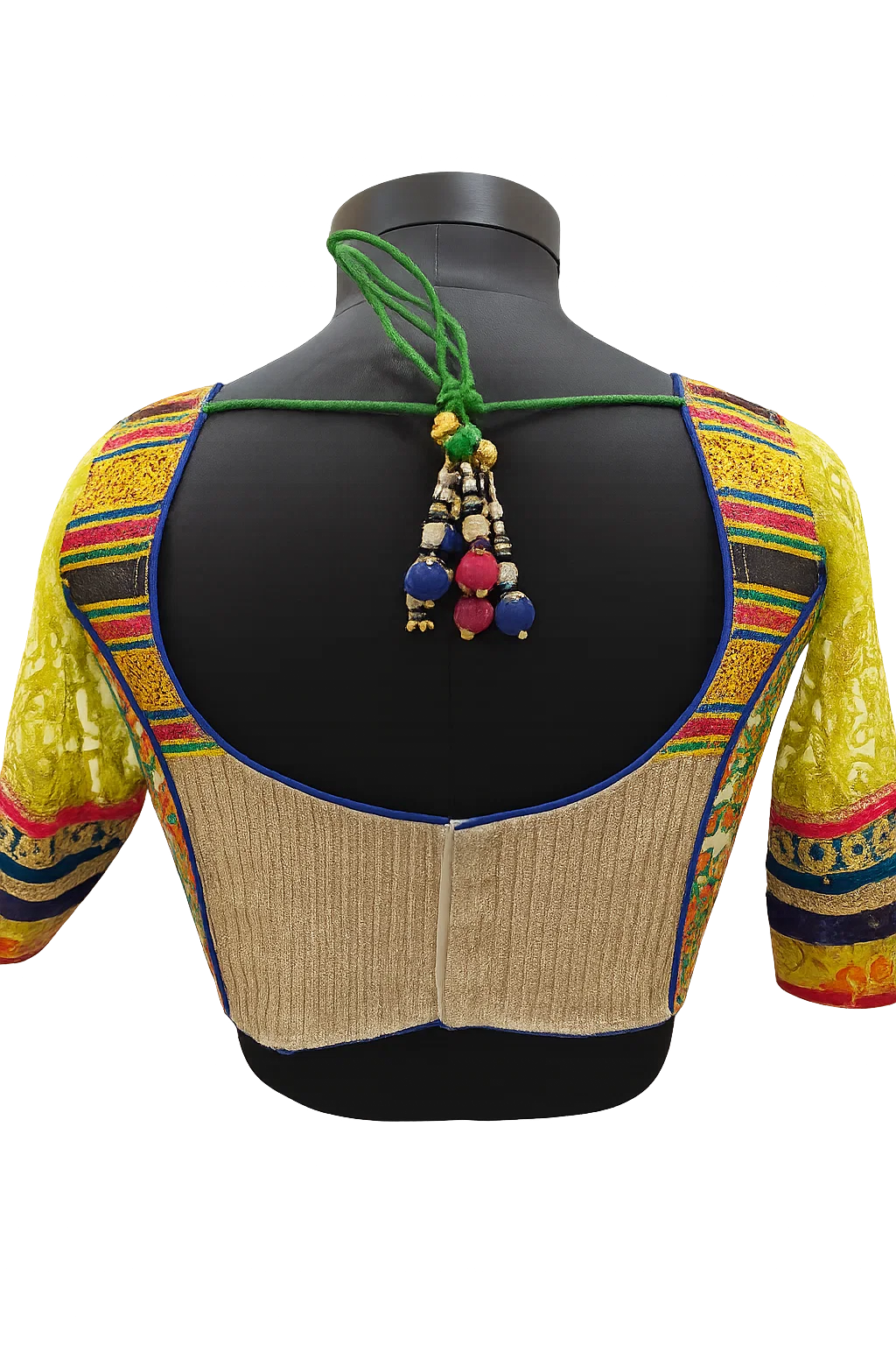 Multicolor Embroidered Festive Designer Blouse with Yellow Lace Sleeves
