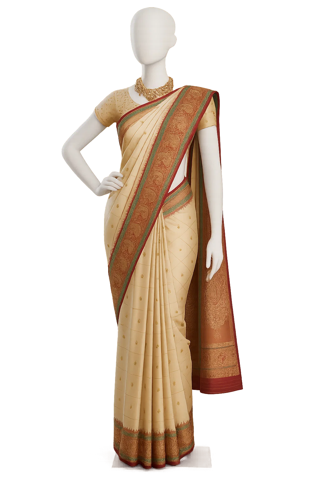 Classic Cream Soft Silk Saree with Rich Maroon Zari Border & Pallu