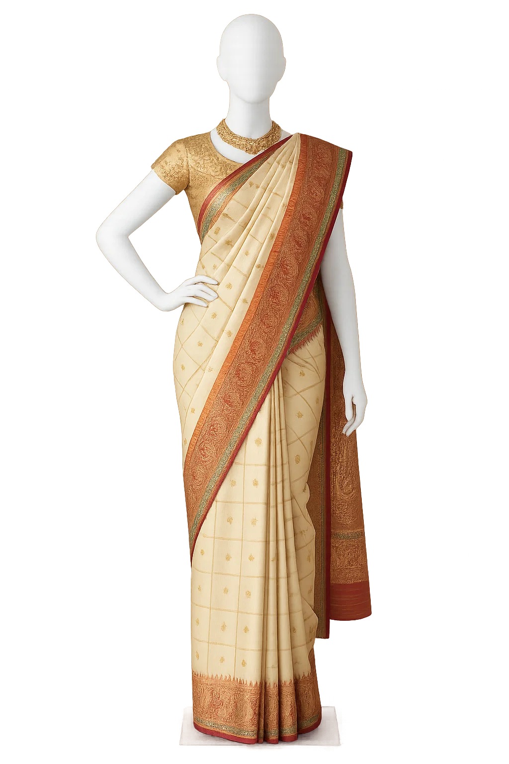Classic Cream Soft Silk Saree with Rich Maroon Zari Border & Pallu