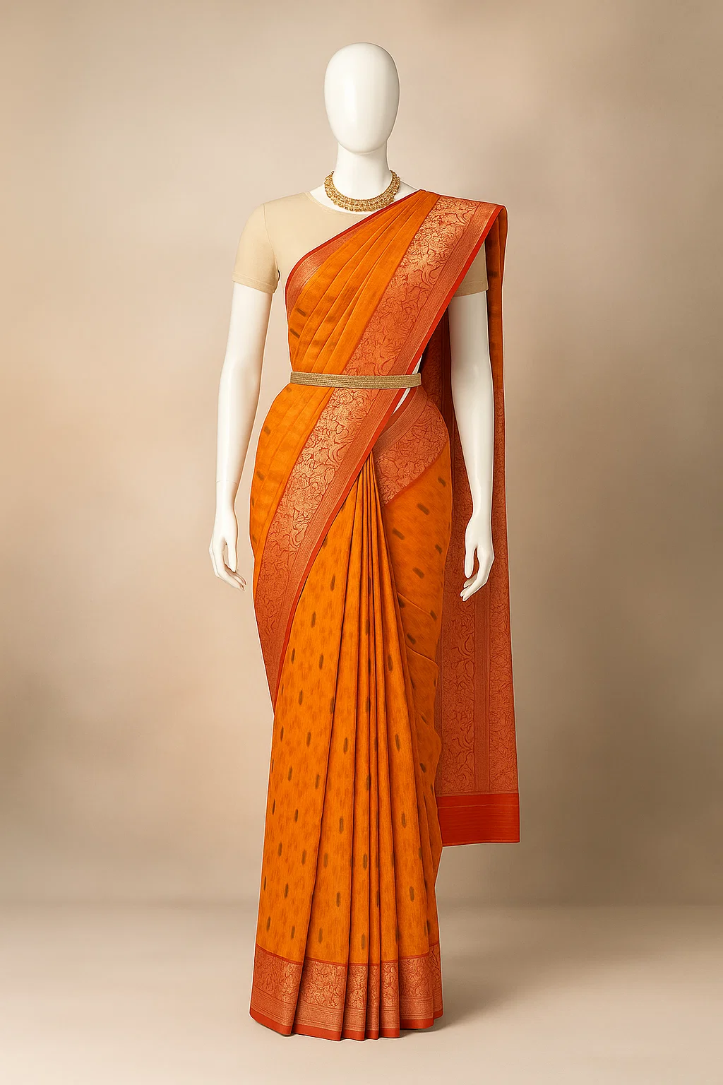 Rust Orange Traditional Soft Silk Saree with Woven Border & Subtle Motif Detailing