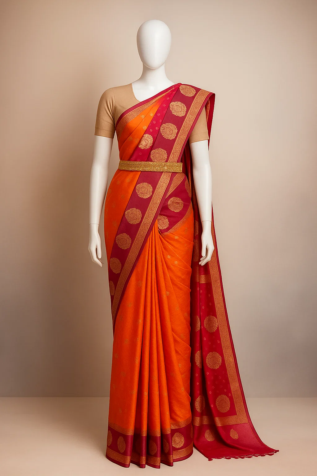 Rani Pink & Wine Kanchipuram Silk Saree with Rich Zari Motifs & Contrast Border