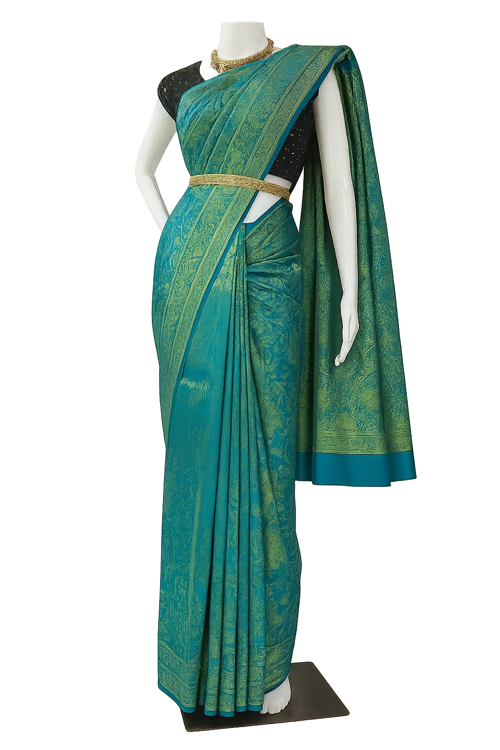 Emerald Green Kanjivaram Silk Saree with Subtle Self-Zari Weave & Contrast Borders