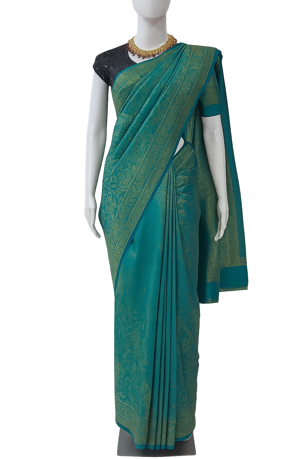 Emerald Green Kanjivaram Silk Saree with Subtle Self-Zari Weave & Contrast Borders