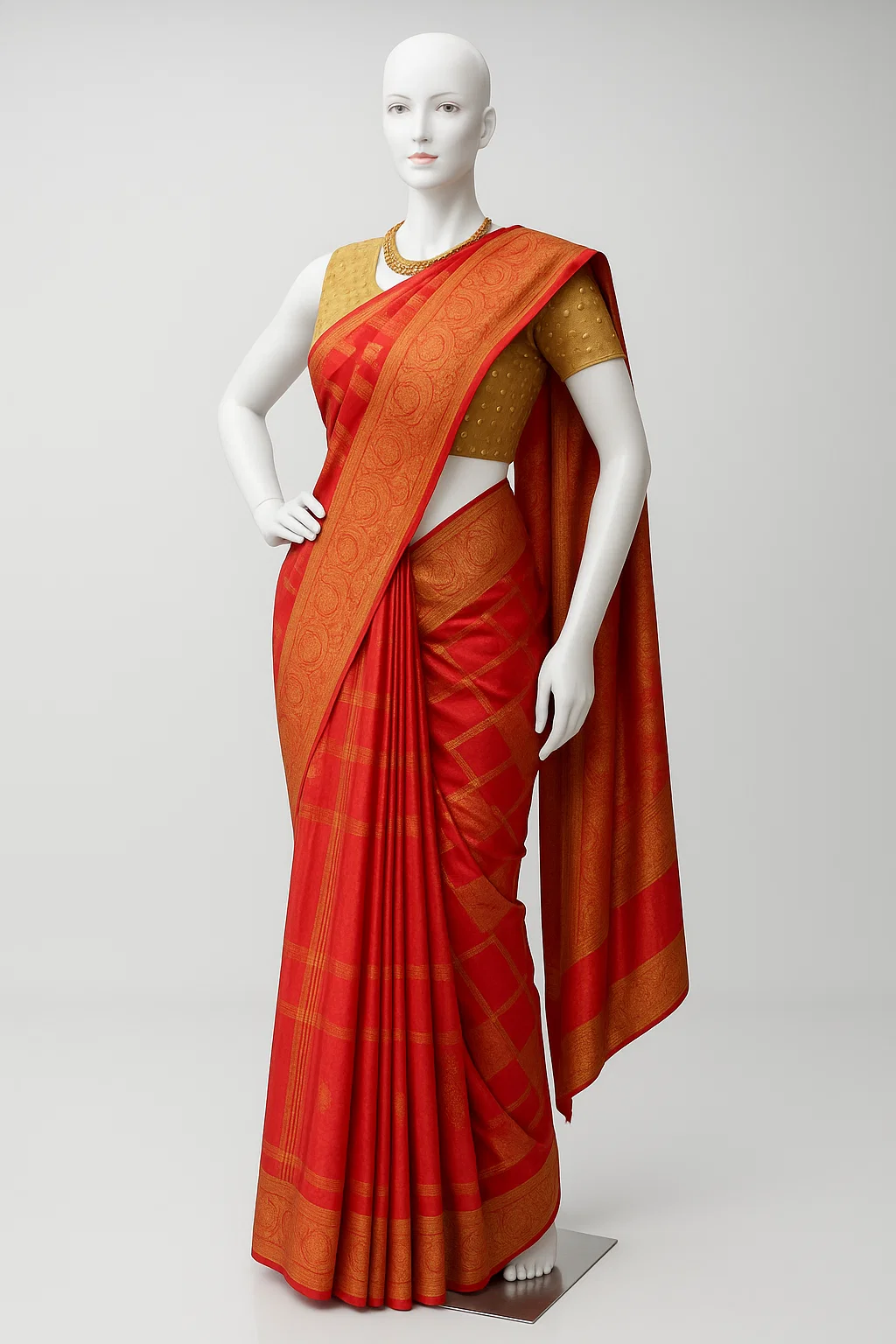 Royal Red Kanjivaram Silk Saree with Intricate Gold Zari Border