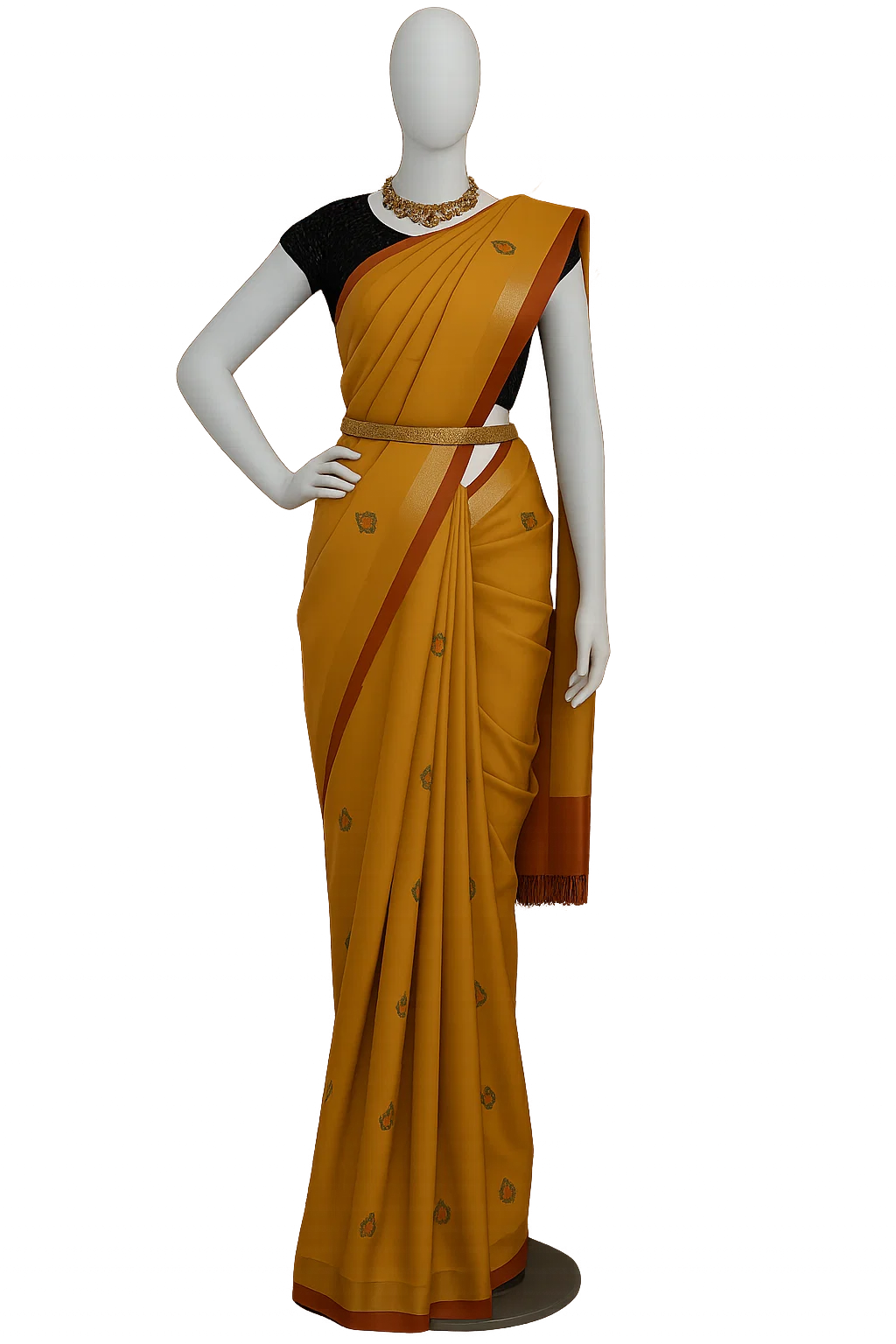 Mustard Yellow Traditional Silk Saree with Maroon Border & Subtle Butta Work