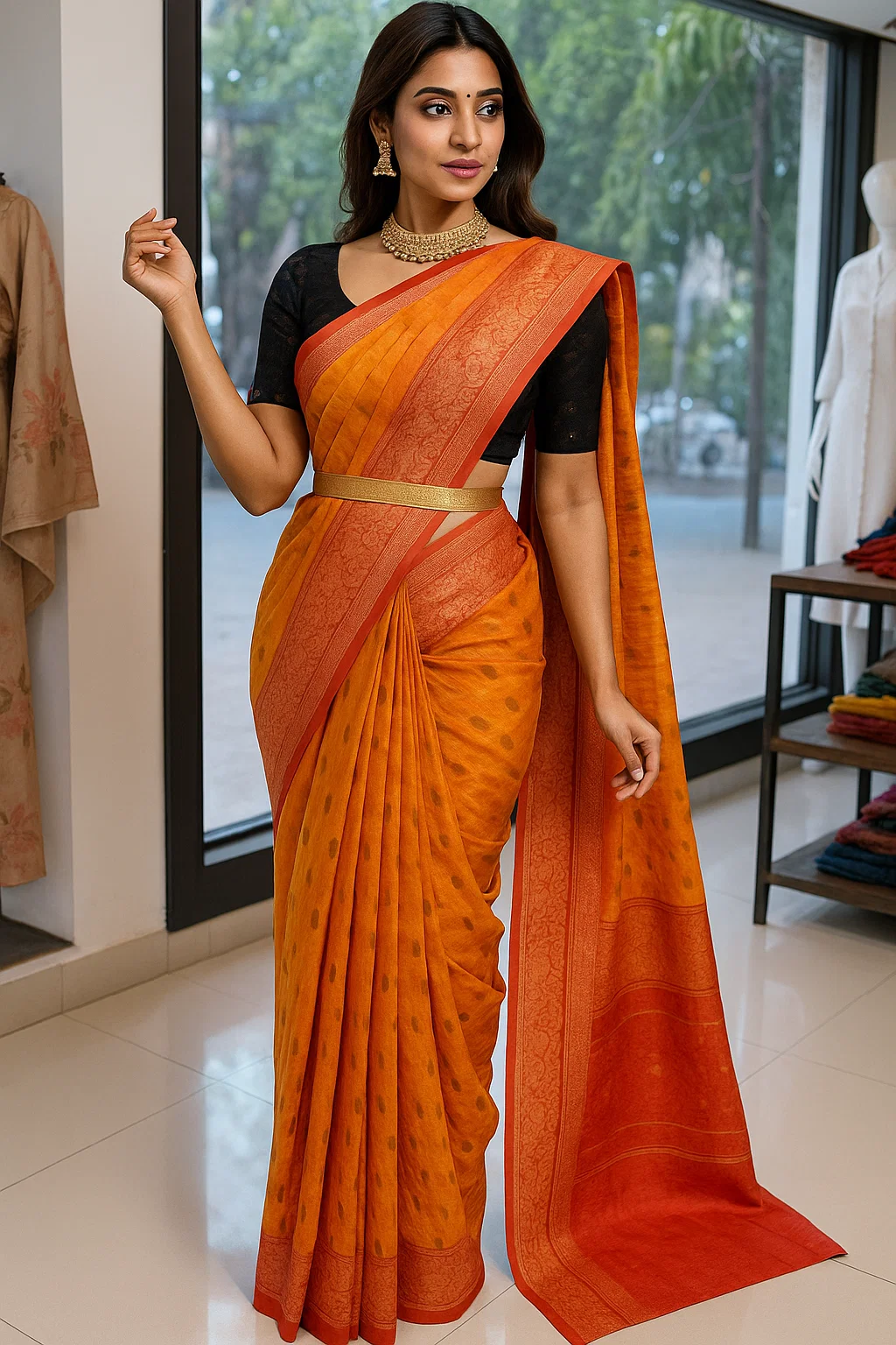 Rust Orange Traditional Soft Silk Saree with Red Zari Border