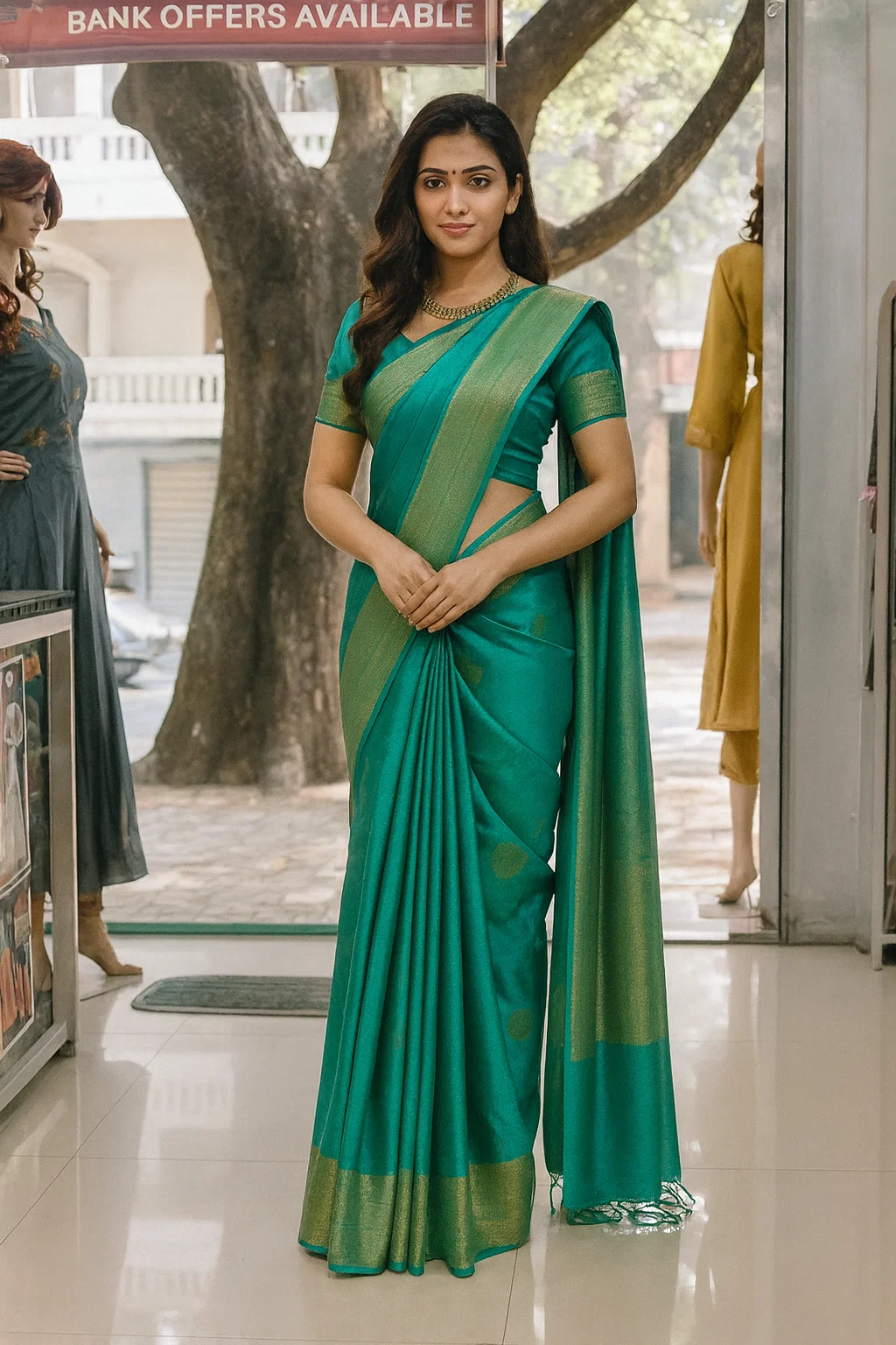 Emerald Green Kanjivaram Silk Saree with Rich Golden Zari Border
