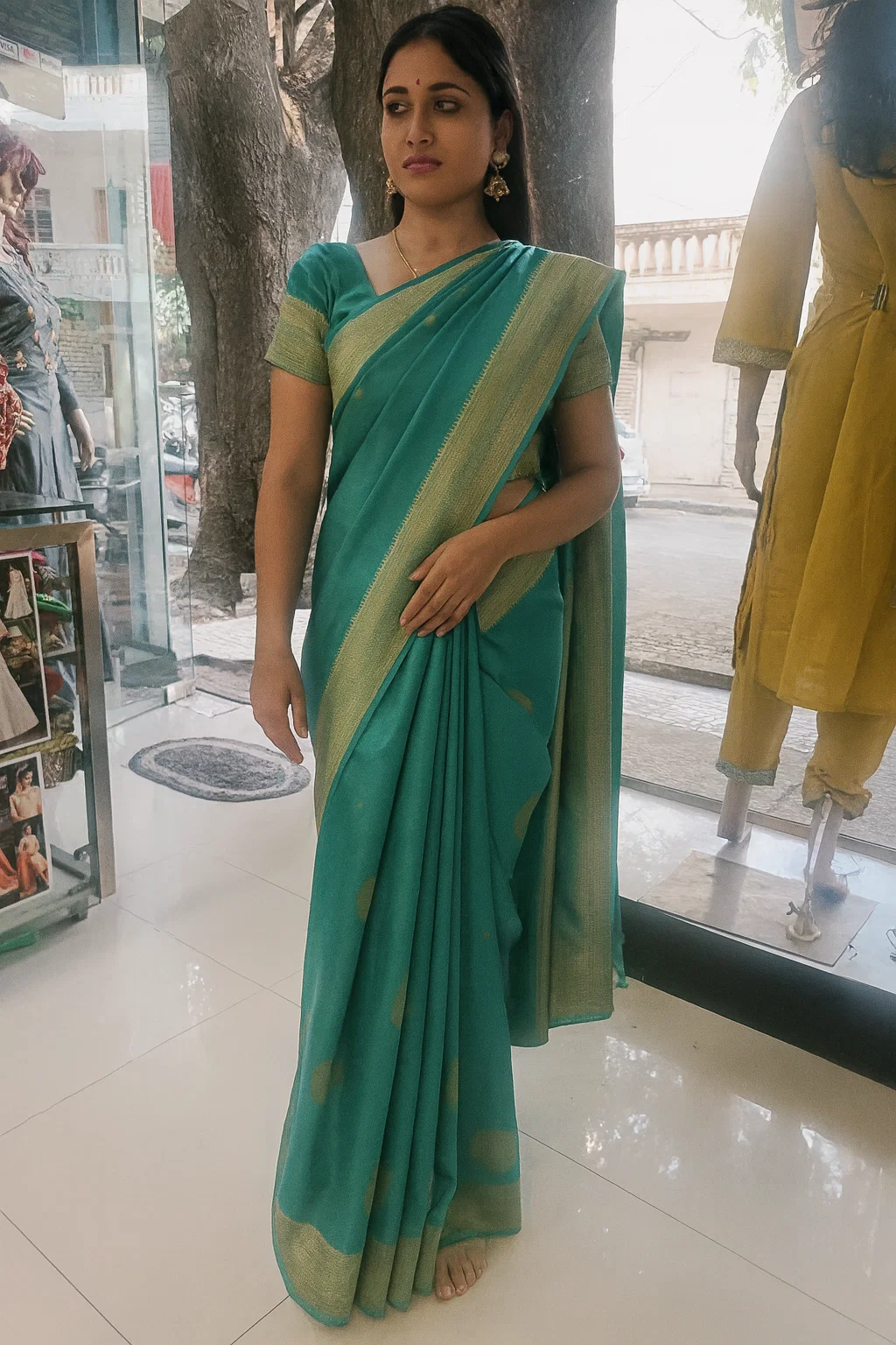 Emerald Green Kanjivaram Silk Saree with Rich Golden Zari Border