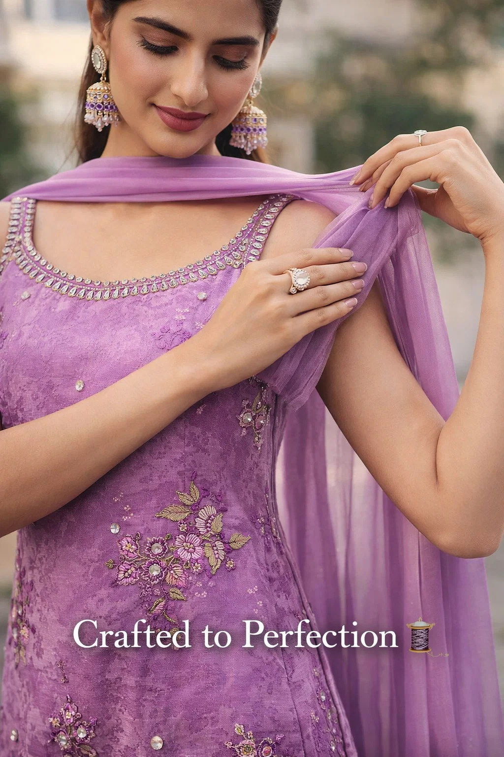 House of Vasuki Lilac Bloom Embroidered Kurta Palazzo Set