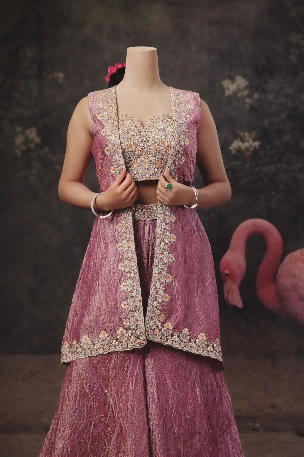 House of Vasuki Royal Mauve Embroidered Lehenga Set with Jacket