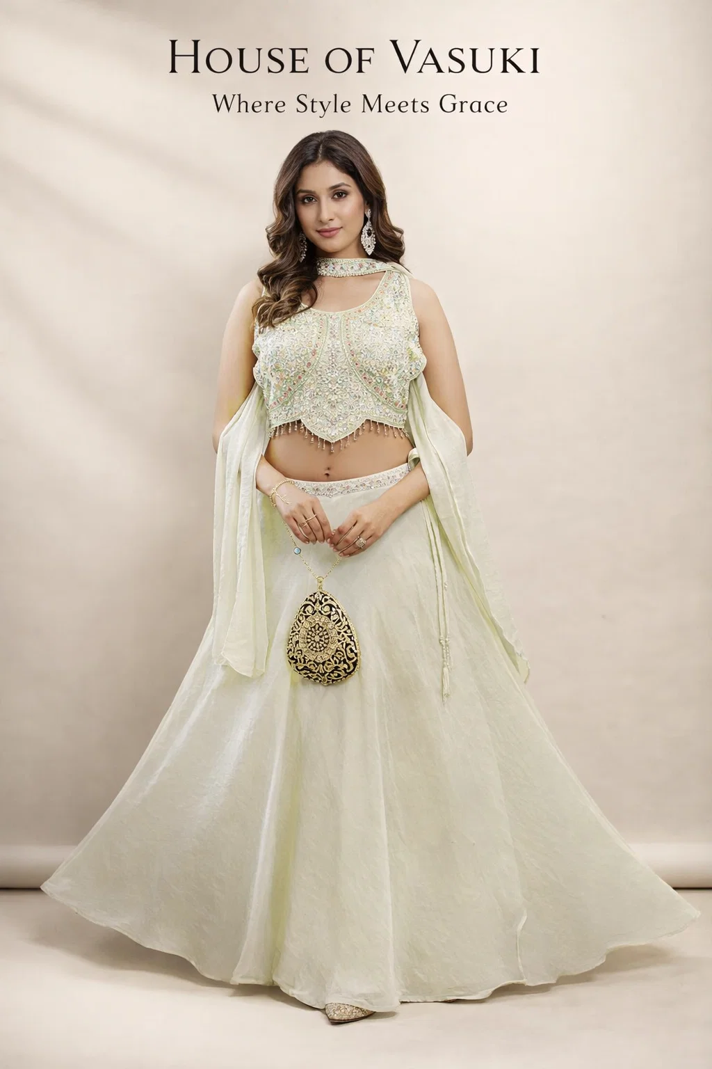 House of Vasuki Mint Aura Embroidered Lehenga Set