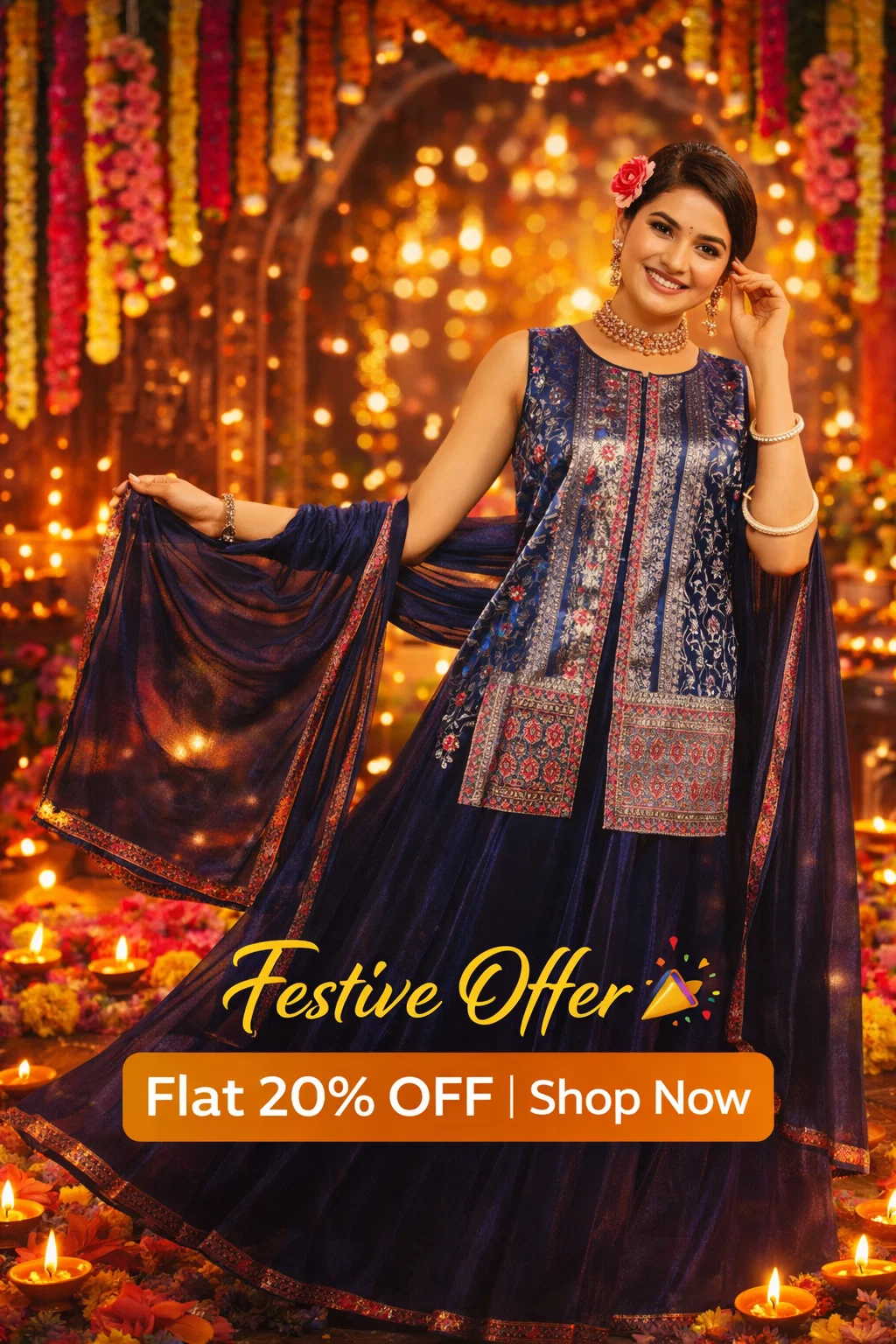House of Vasuki Royal Midnight Blue Banarasi Anarkali Gown