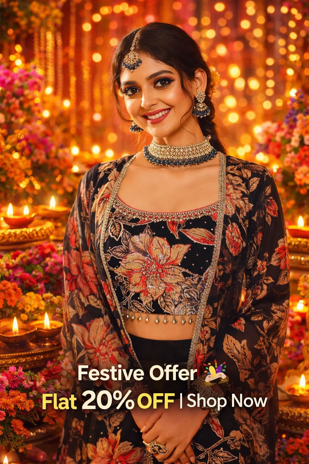 Product Name: Timeless Elegance Floral Black Lehenga Set