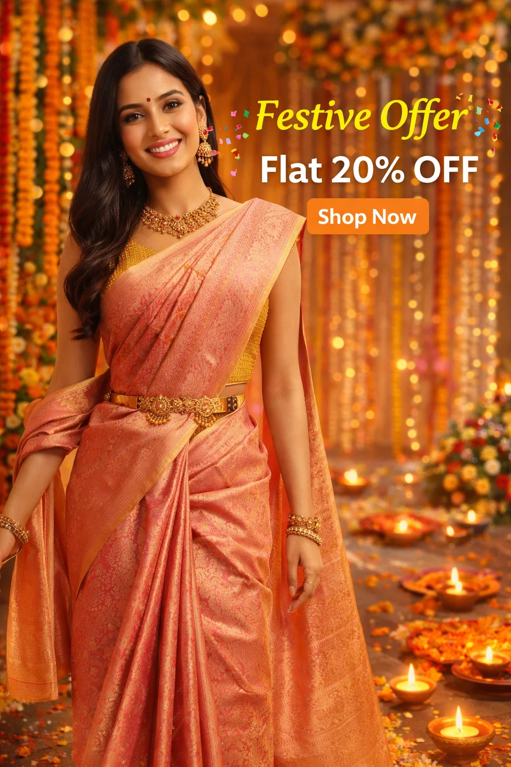 Royal Peach Gold Banarasi Silk Saree with Zari Work