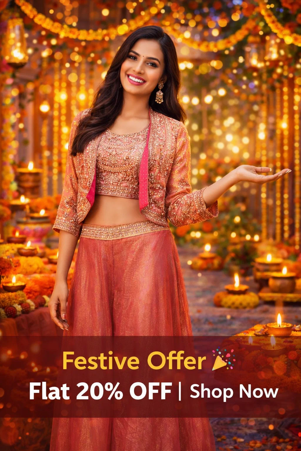 Royal Rose Gold Indo-Western Jacket Set with Palazzo