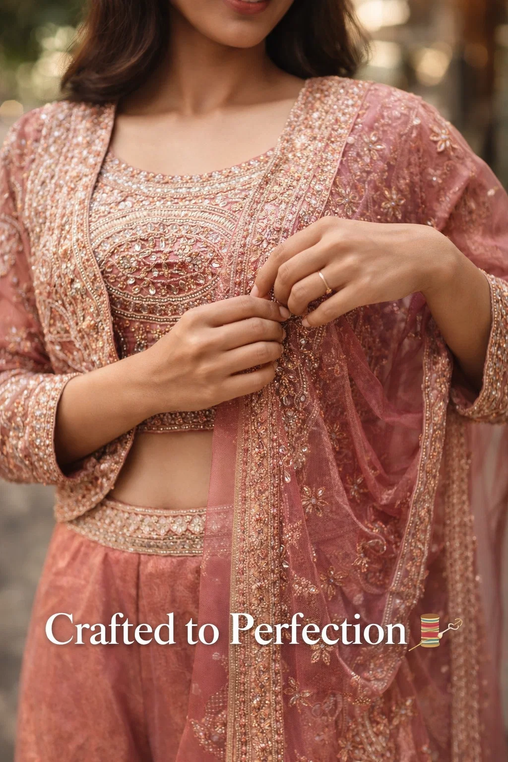 Royal Rose Gold Indo-Western Jacket Set with Palazzo