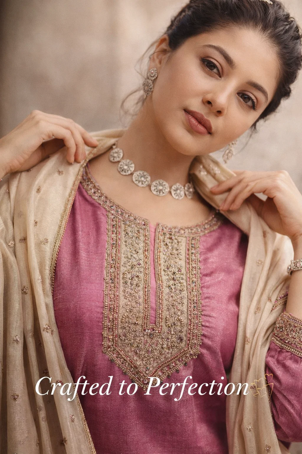 Royal Rose Pink Embroidered Kurta Set with Dupatta