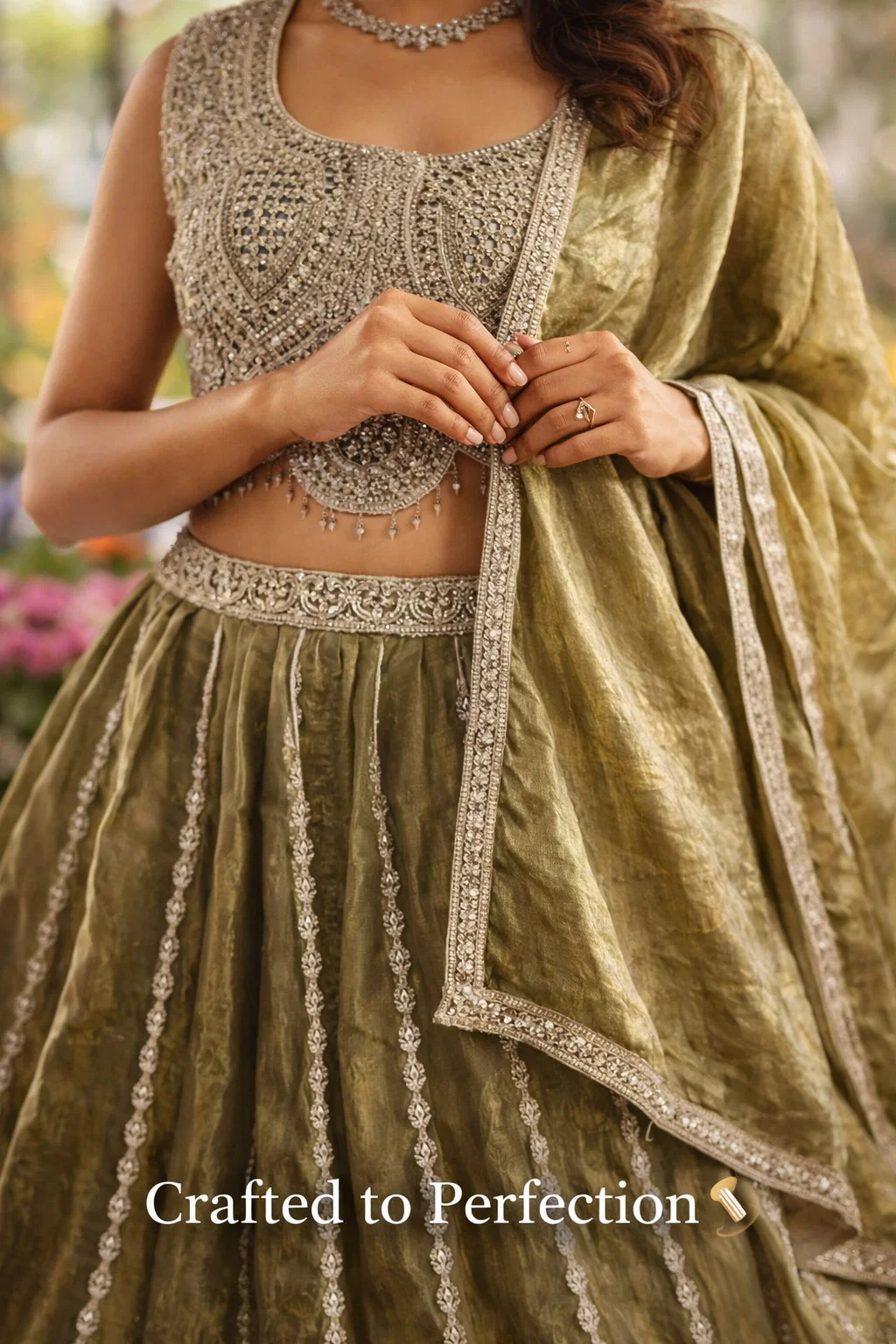 Royal Olive Gold Embroidered Lehenga Choli Set