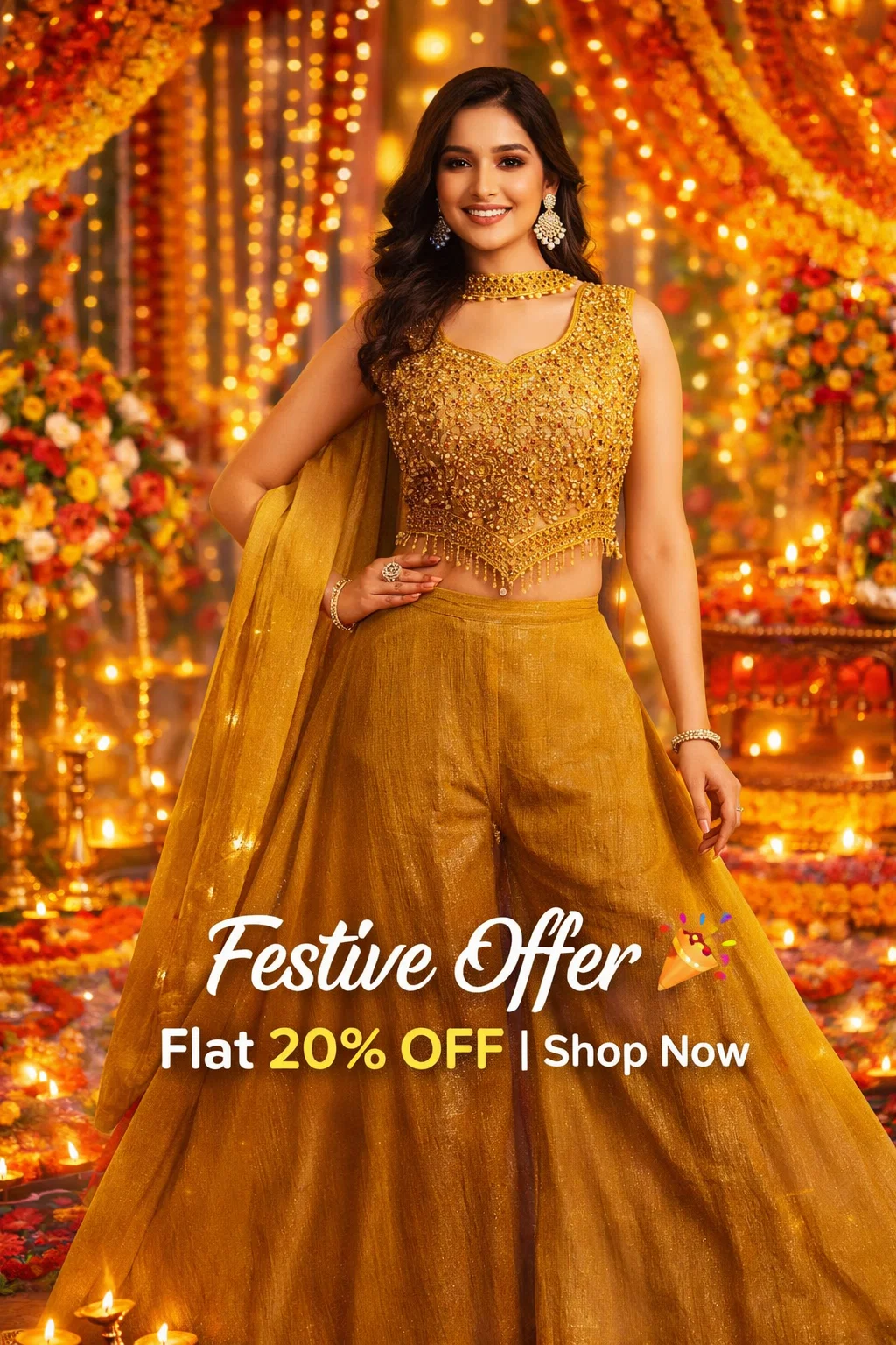 Royal Antique Gold Designer Palazzo Set with Embroidered Blouse