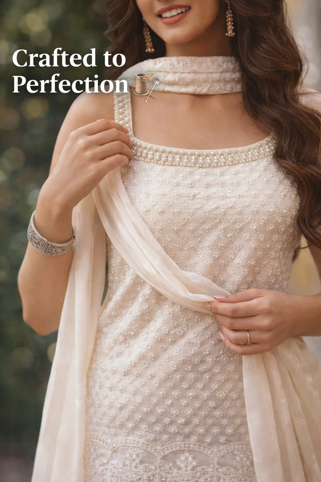 Royal Ivory Pearl Chikankari Palazzo Suit Set