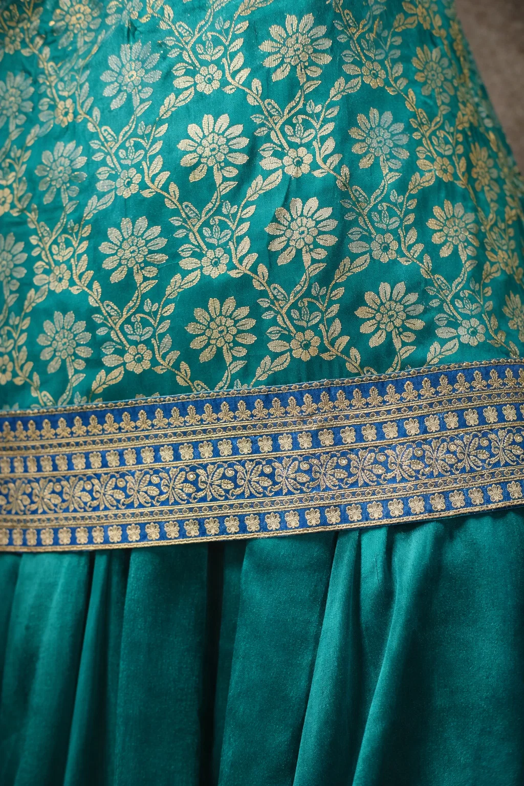Teal Green Zari Woven Kurta Sharara Set with Dupatta