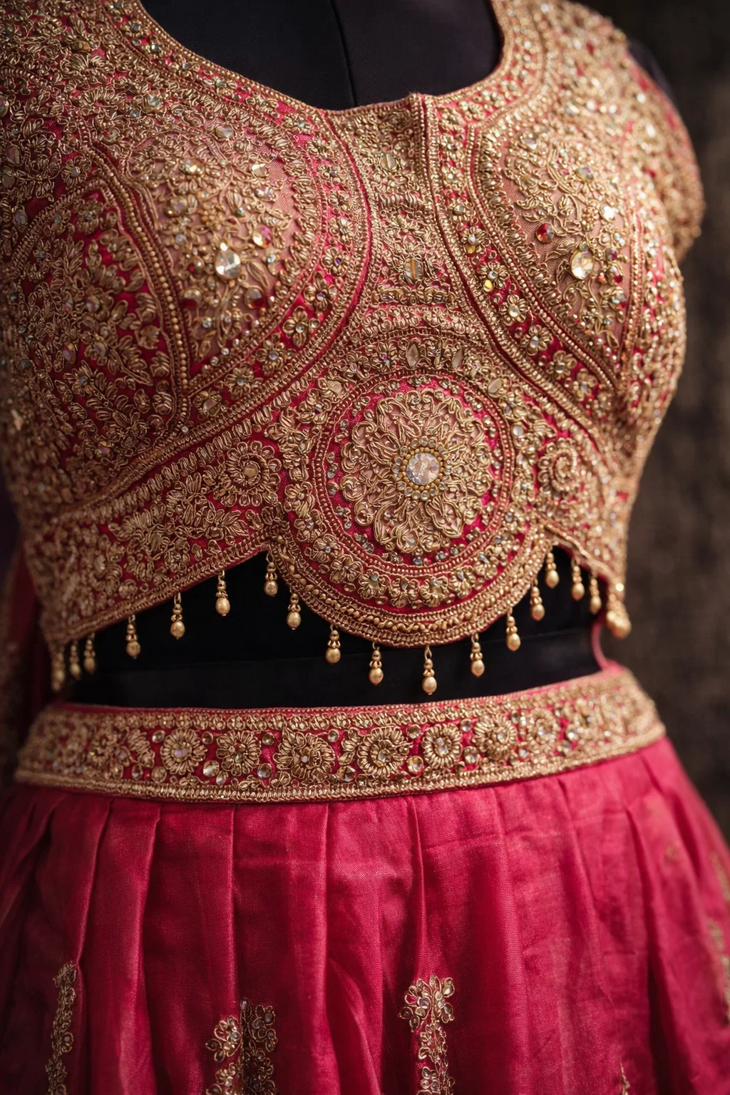 Rani Pink Embroidered Lehenga Choli Set with Dupatta