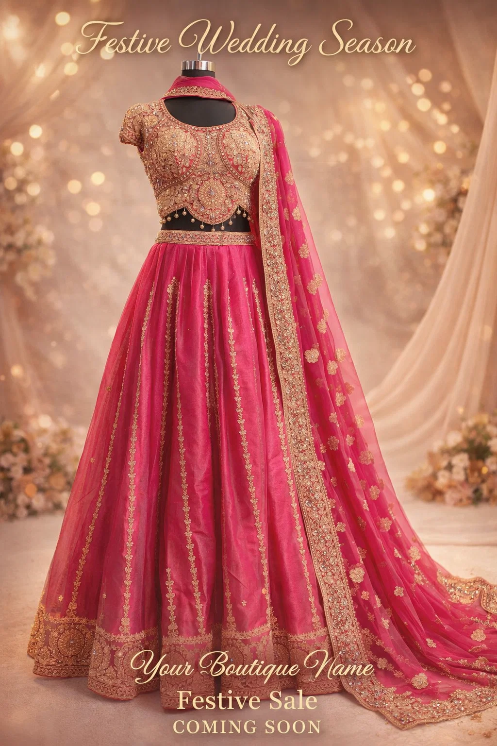 Rani Pink Embroidered Lehenga Choli Set with Dupatta