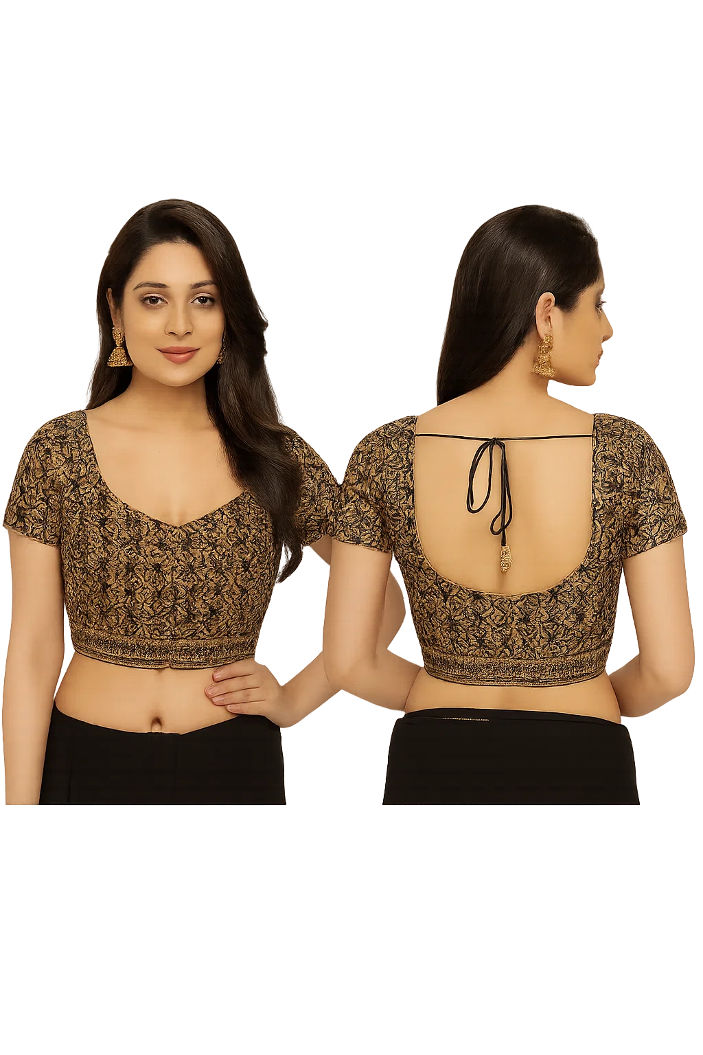 Black & Gold Brocade Embroidered Designer Blouse with Deep Back Tie