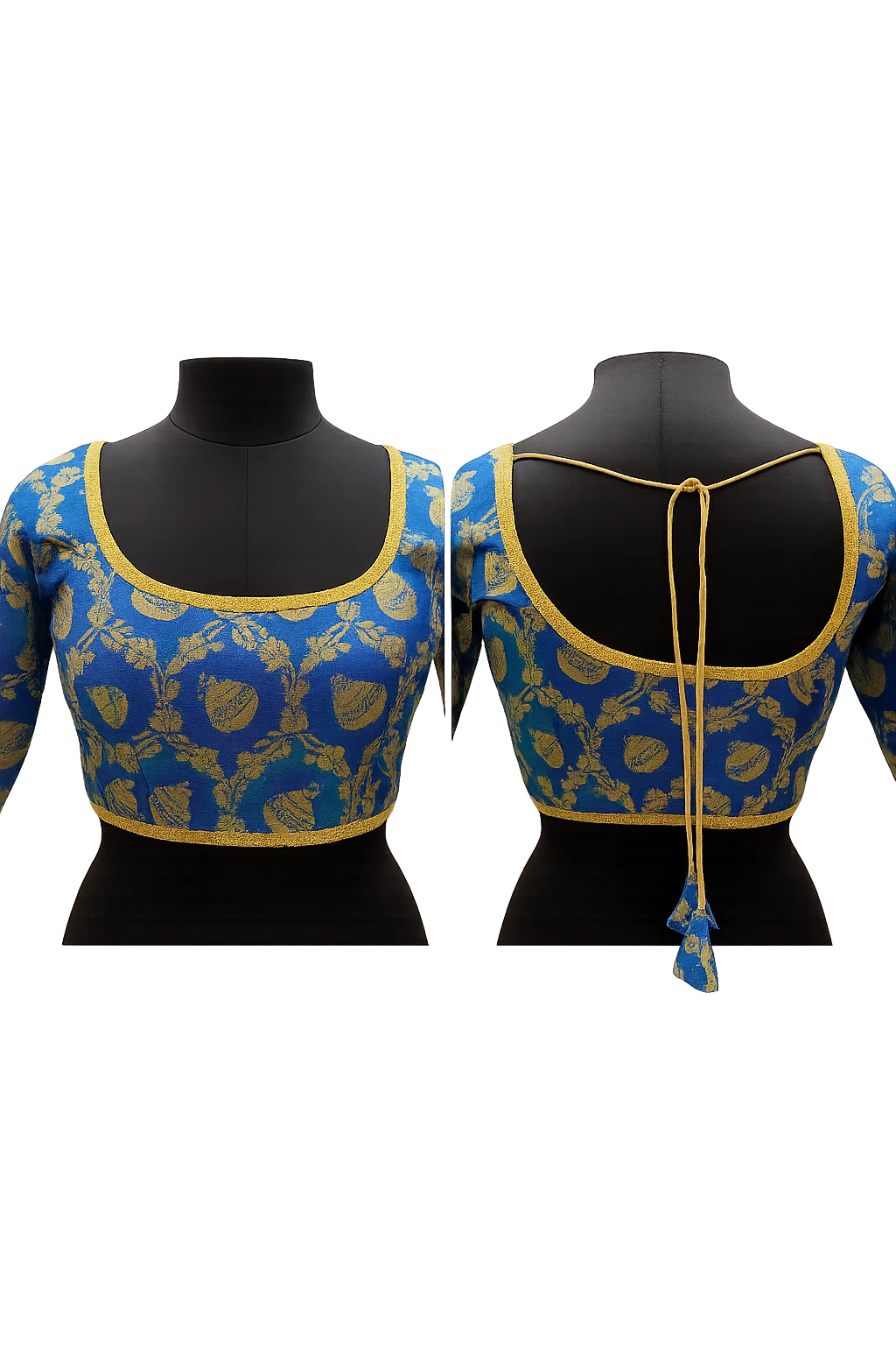 Royal Blue Brocade Silk Designer Blouse with Golden Zari Weaving & Back Dori