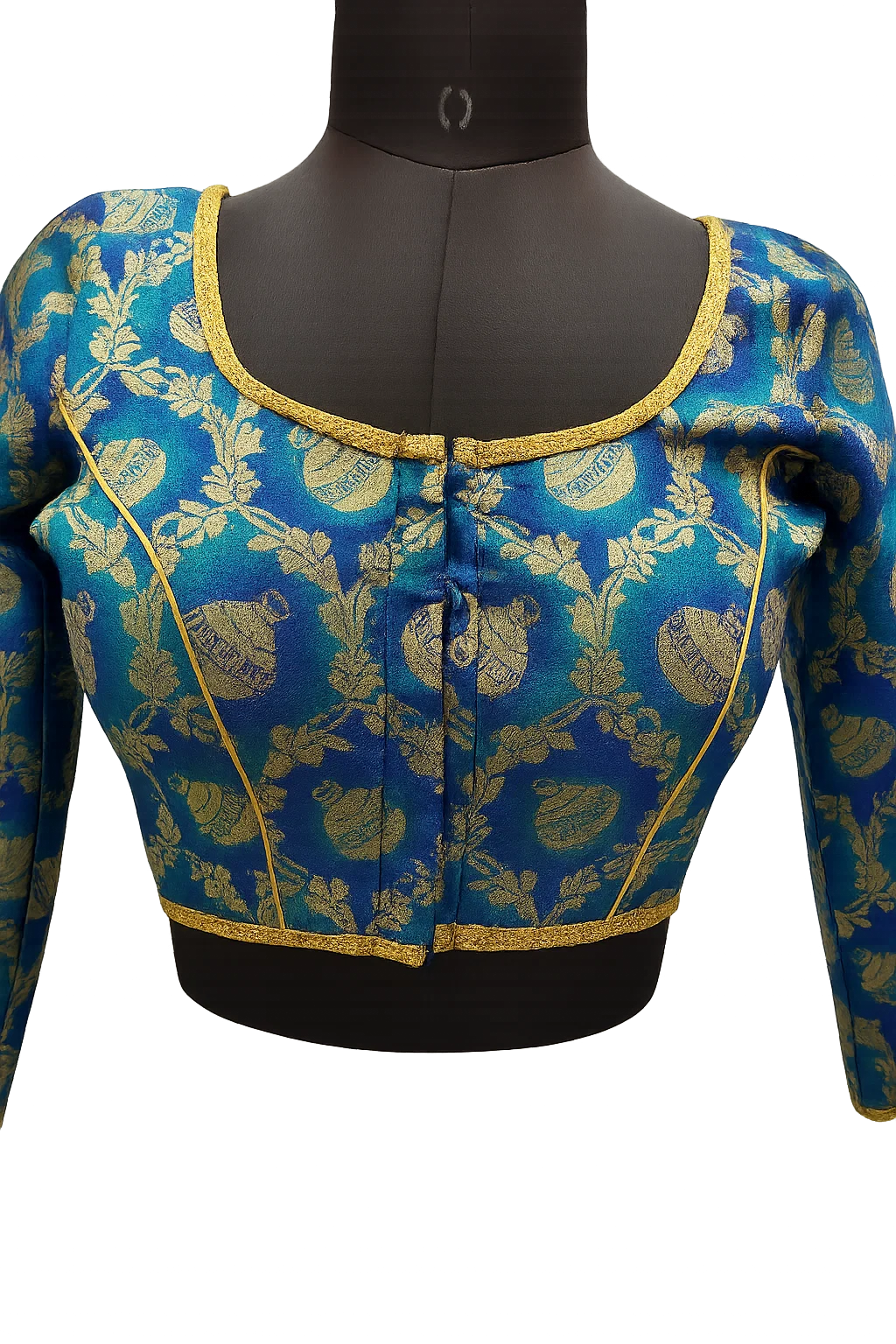 Royal Blue Brocade Silk Designer Blouse with Golden Zari Weaving & Back Dori