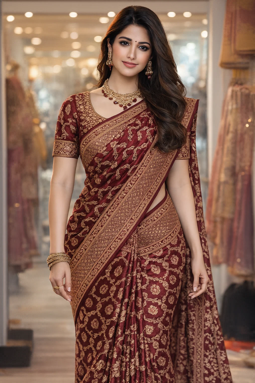 Meher Maroon Zari Woven Designer Saree