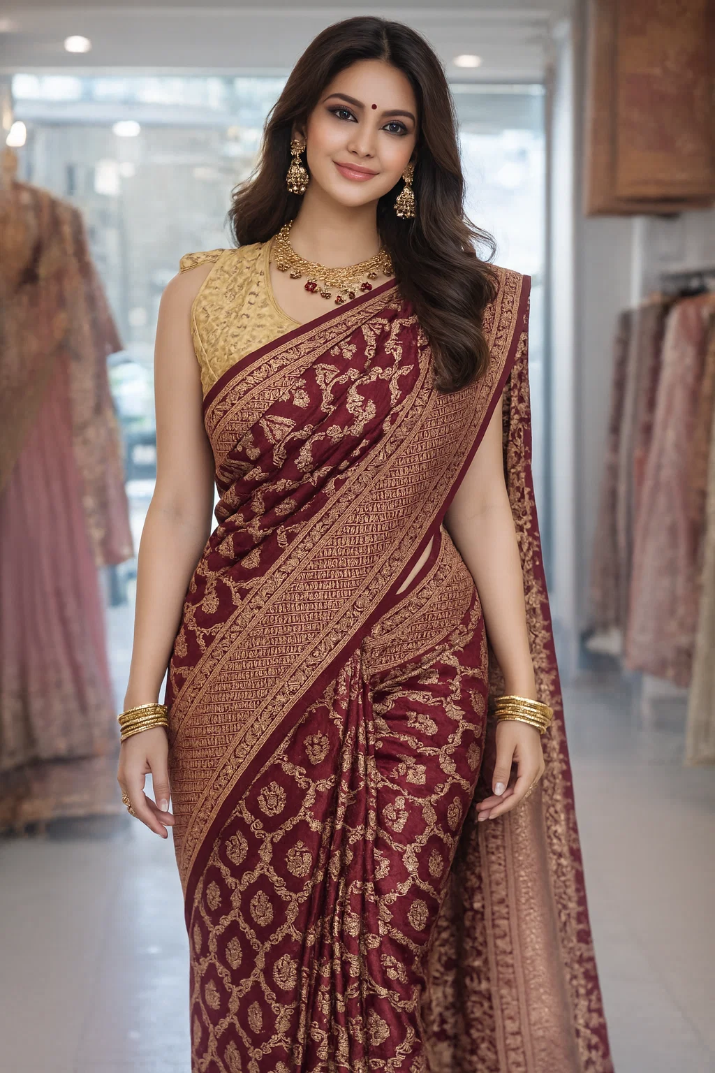 Meher Maroon Zari Woven Designer Saree
