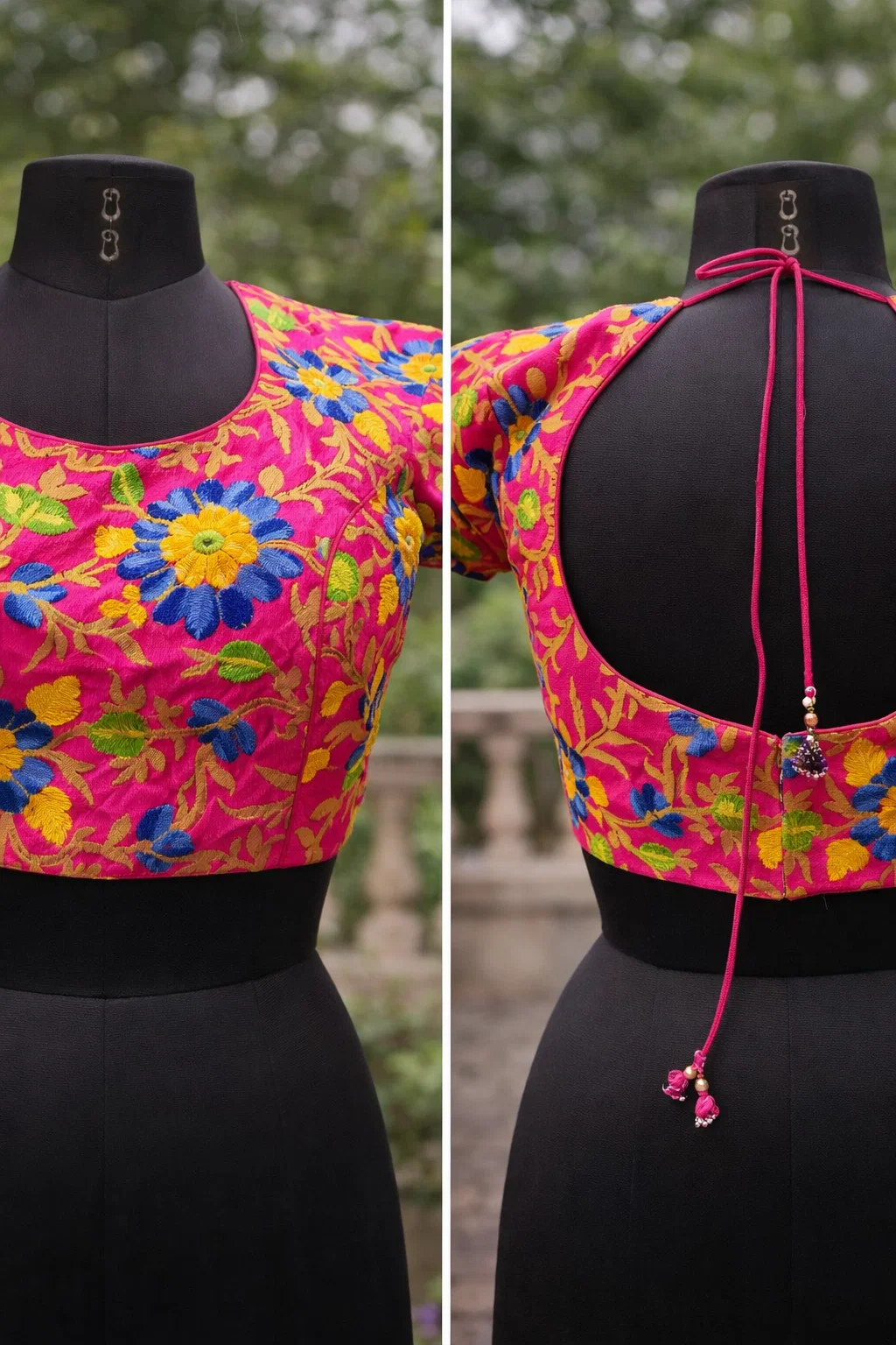 Hot Pink Multicolor Floral Embroidered Designer Blouse for Women