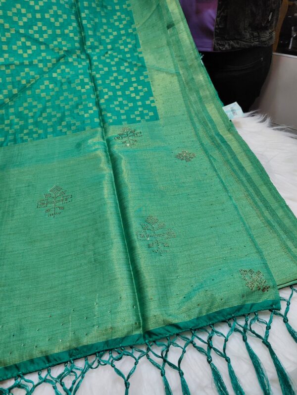 Raw silk Rama green  colour saree