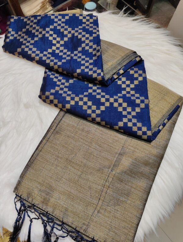 Raw silk ink blue colour saree